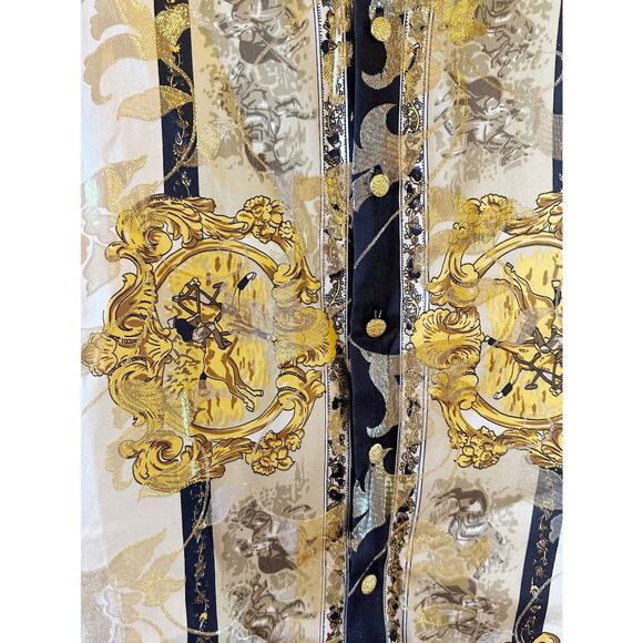 Ceta Dolce Vintage 80s Mens Polo Brocade Silk Metallic Tie Back Button Up Vest L - Picture 5 of 11